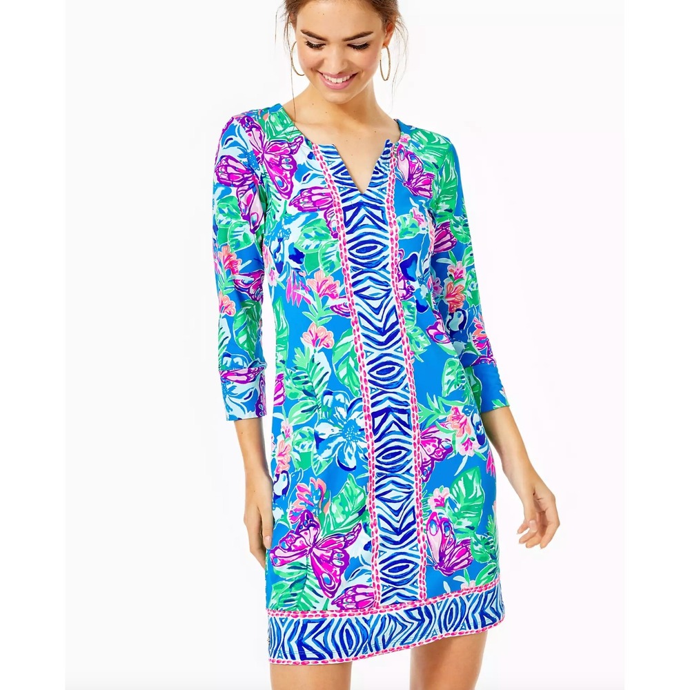 Lilly Pulitzer Nadine Dress UPF 50+ Pundy Blue Isle Be Back Chilly Lilly sz M